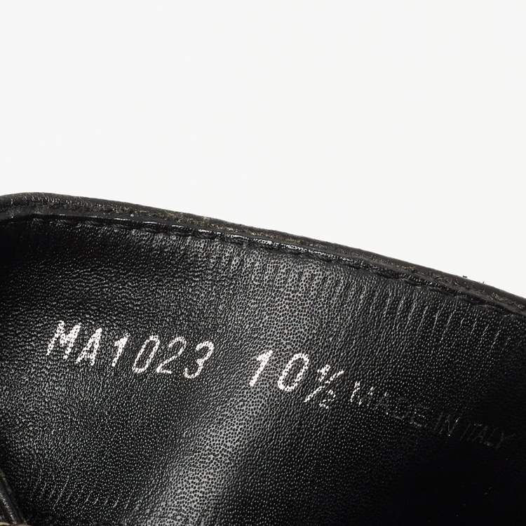 Pre Owned Louis Vuitton Black Leather and Logo Canvas Slide Sandals Size 44.5 