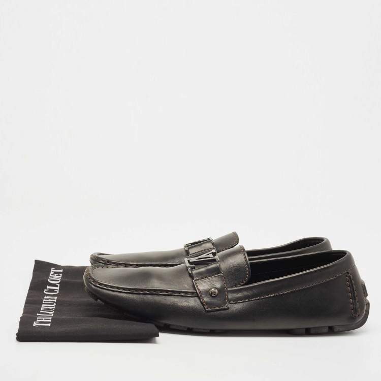 Pre Owned Louis Vuitton Black Leather Monte Carlo Slip On Loafers Size 45.5