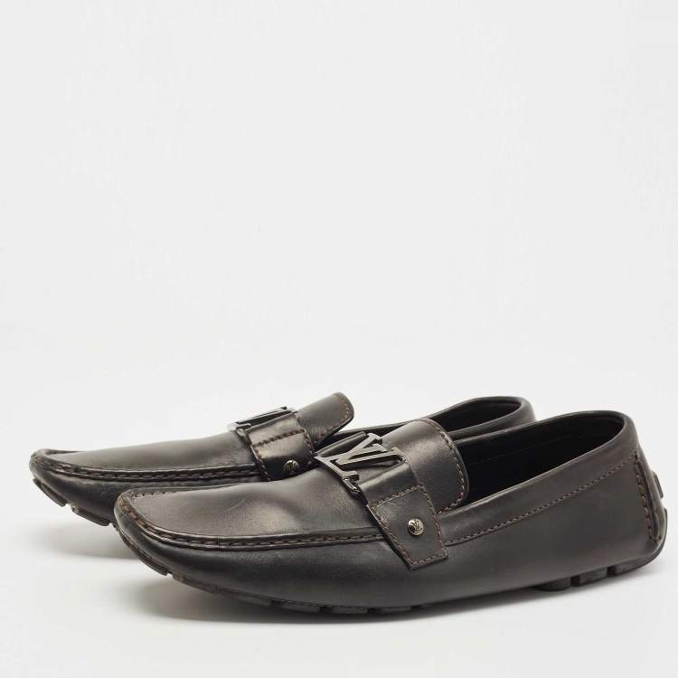 Pre Owned Louis Vuitton Black Leather Monte Carlo Slip On Loafers Size 45.5