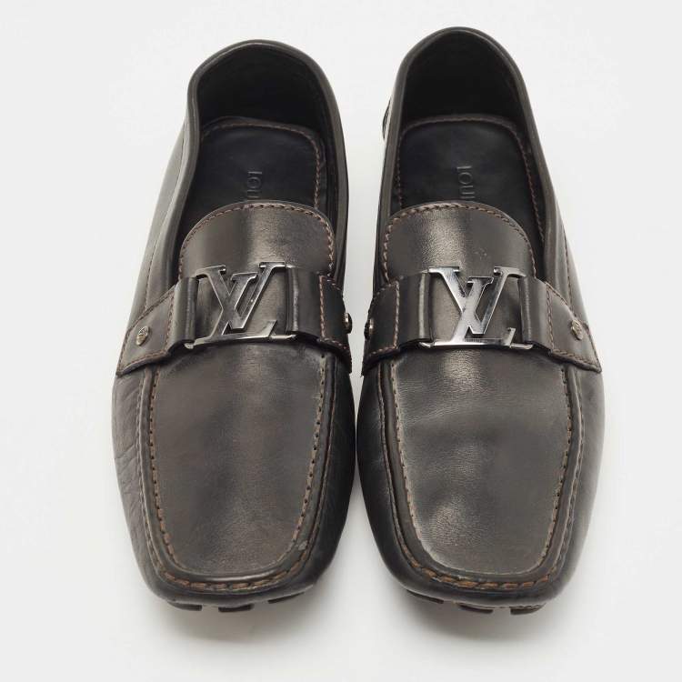 Pre Owned Louis Vuitton Black Leather Monte Carlo Slip On Loafers Size 45.5