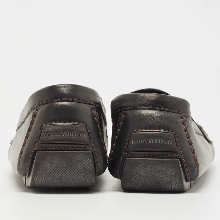 Pre Owned Louis Vuitton Black Leather Monte Carlo Slip On Loafers Size 45.5