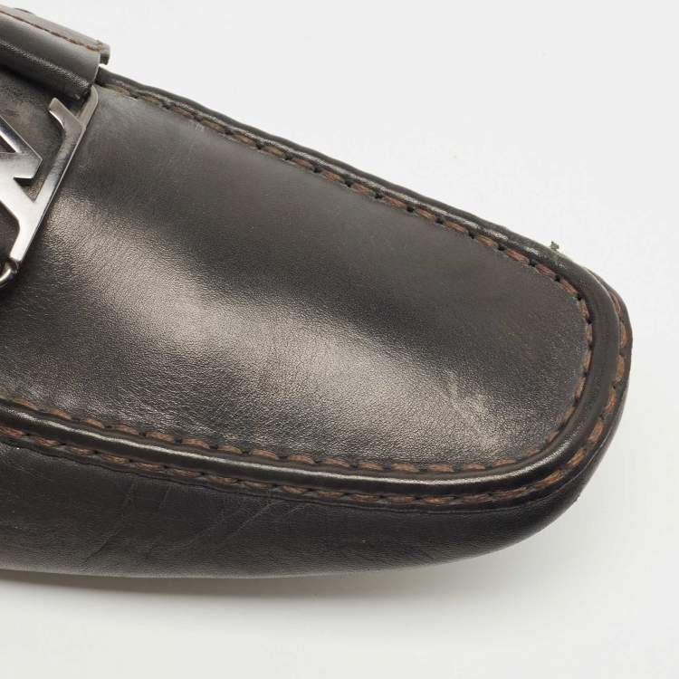 Pre Owned Louis Vuitton Black Leather Monte Carlo Slip On Loafers Size 45.5
