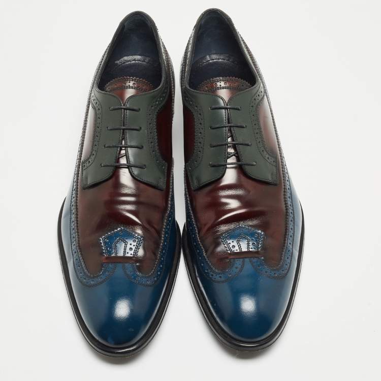 Pre Owned Louis Vuitton Tricolor Brogue Leather Lace Up Derby Size 45.5