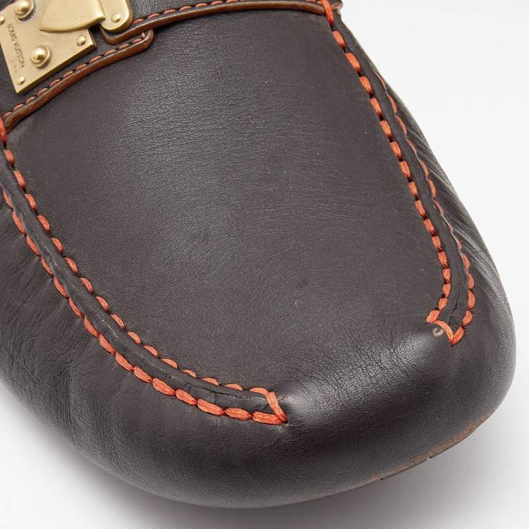 Pre Owned Louis Vuitton Brown Leather Lombok Loafers Size 45