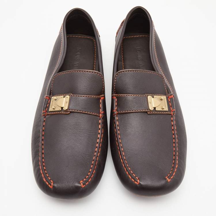 Pre Owned Louis Vuitton Brown Leather Lombok Loafers Size 45