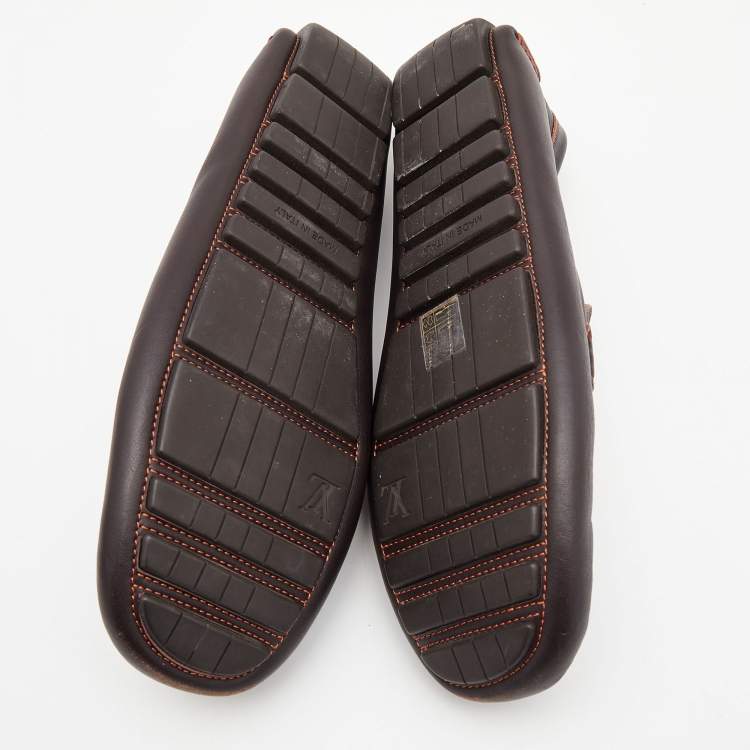 Pre Owned Louis Vuitton Brown Leather Lombok Loafers Size 45