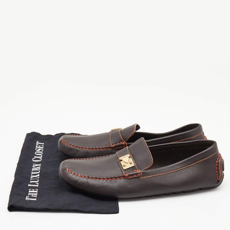 Pre Owned Louis Vuitton Brown Leather Lombok Loafers Size 45