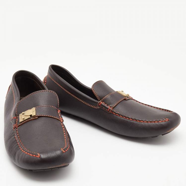 Pre Owned Louis Vuitton Brown Leather Lombok Loafers Size 45