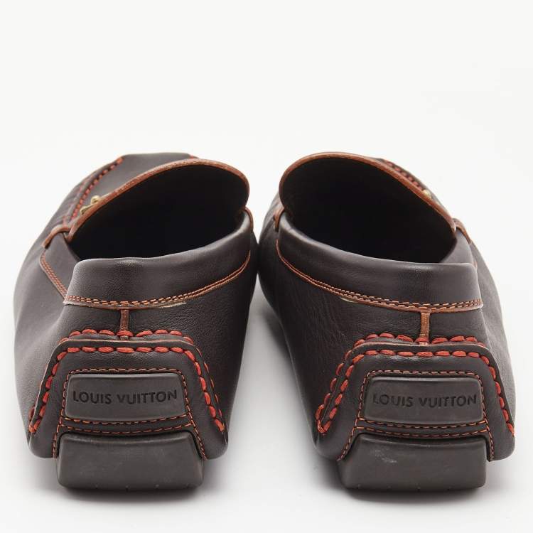 Pre Owned Louis Vuitton Brown Leather Lombok Loafers Size 45