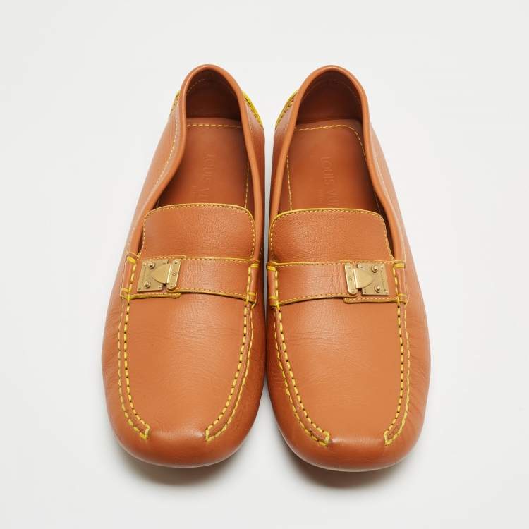 Pre Owned Louis Vuitton Brown Leather Slip On Loafers Size 45