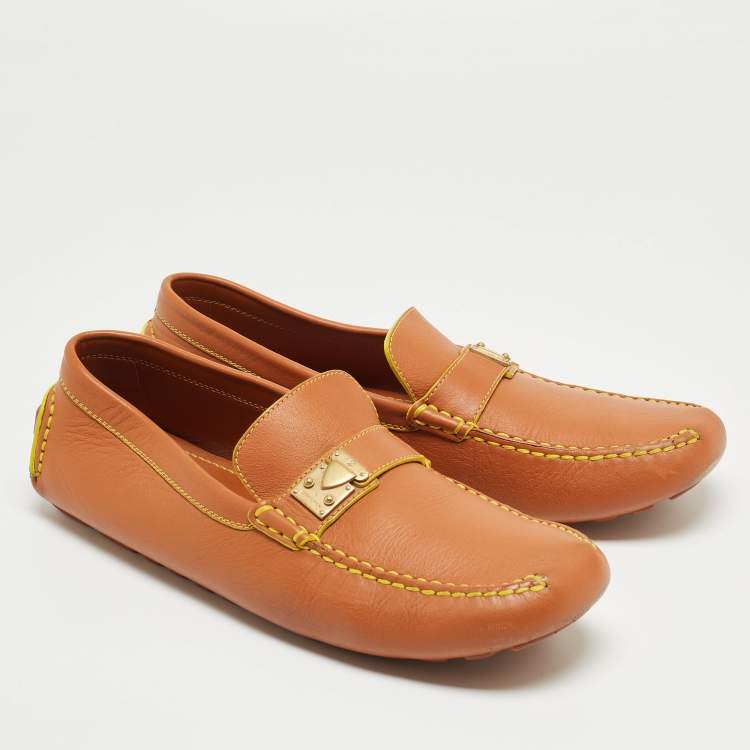 Pre Owned Louis Vuitton Brown Leather Slip On Loafers Size 45