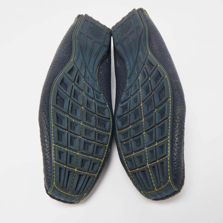 Pre Owned Louis Vuitton Blue Leather Slip On Loafers Size 45