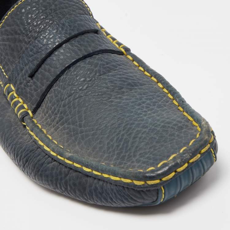 Pre Owned Louis Vuitton Blue Leather Slip On Loafers Size 45