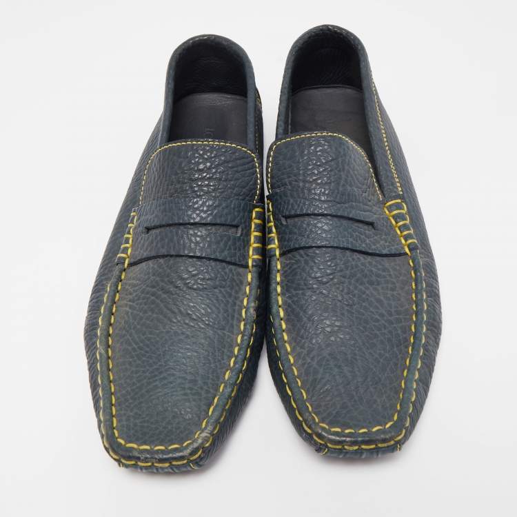 Pre Owned Louis Vuitton Blue Leather Slip On Loafers Size 45