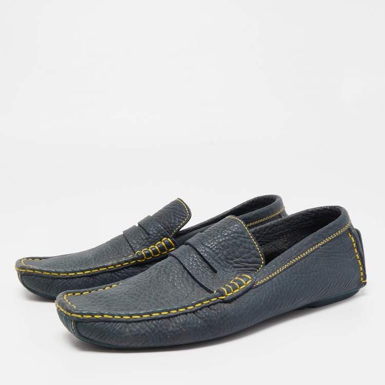 Pre Owned Louis Vuitton Blue Leather Slip On Loafers Size 45