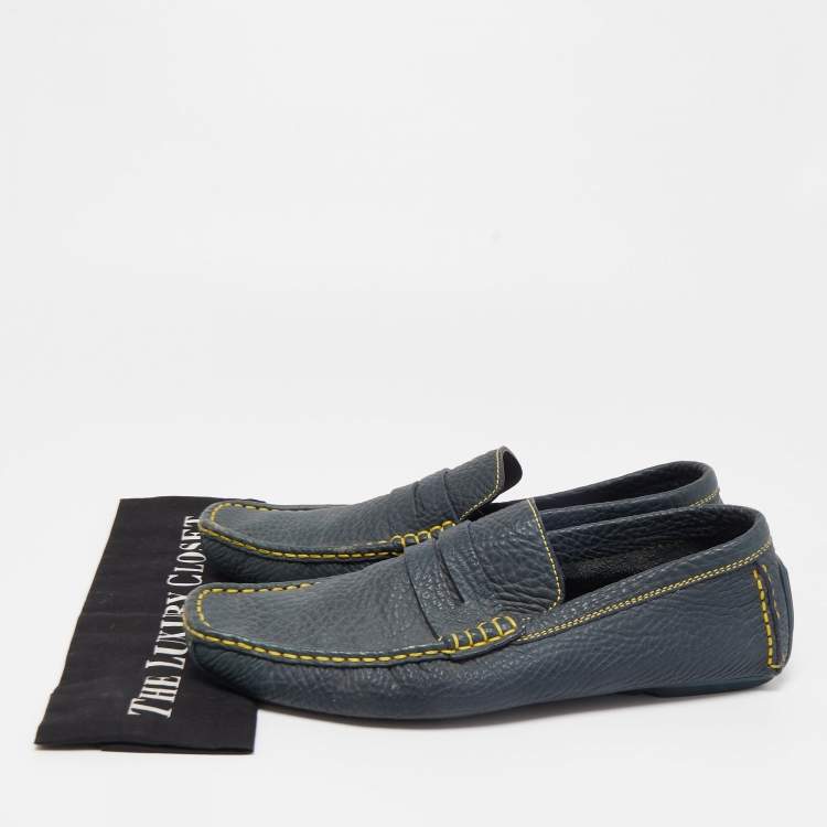 Pre Owned Louis Vuitton Blue Leather Slip On Loafers Size 45
