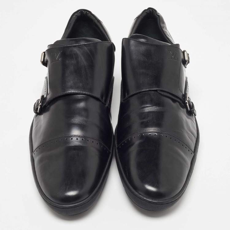 Pre Owned Louis Vuitton Black Leather Monk Strap Loafers Size 46 