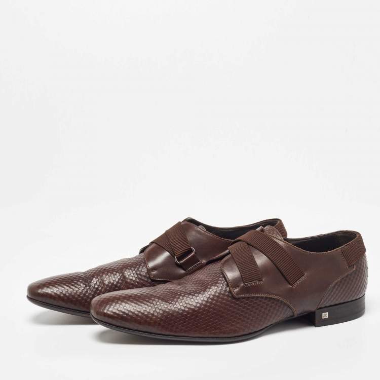 Pre Owned Louis Vuitton Brown Damier Leather Slip On Derby Size 43