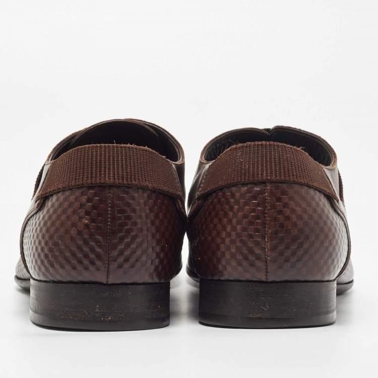 Pre Owned Louis Vuitton Brown Damier Leather Slip On Derby Size 43