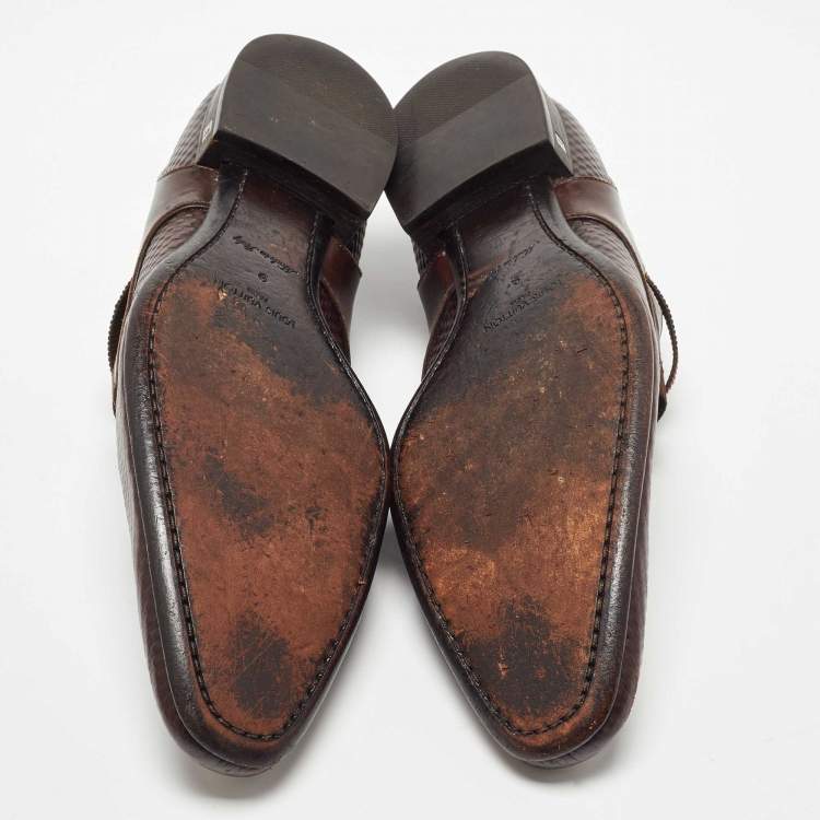 Pre Owned Louis Vuitton Brown Damier Leather Slip On Derby Size 43