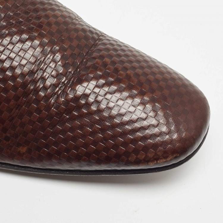 Pre Owned Louis Vuitton Brown Damier Leather Slip On Derby Size 43