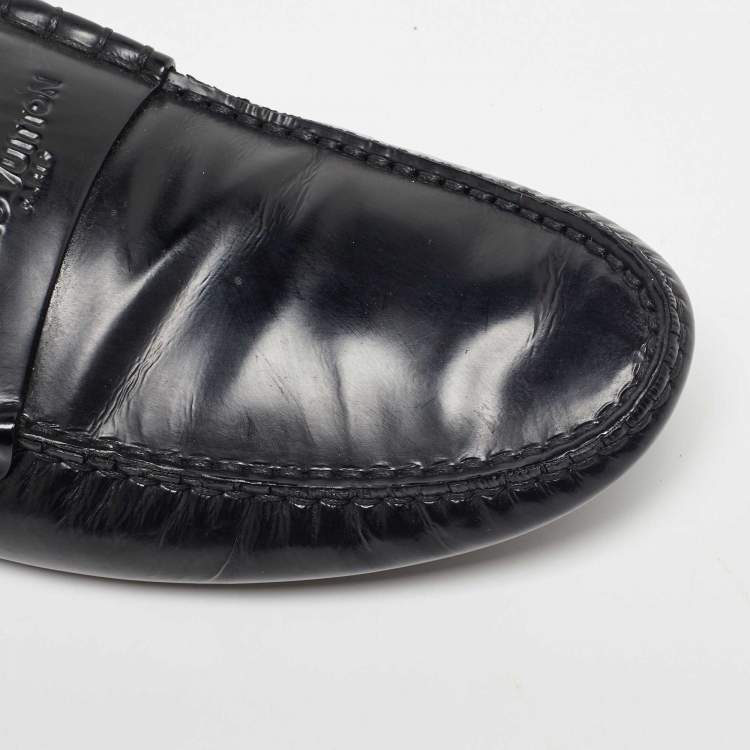 مملوكة مسبقًا Louis Vuitton Black Leather Penny Loafers Size 45