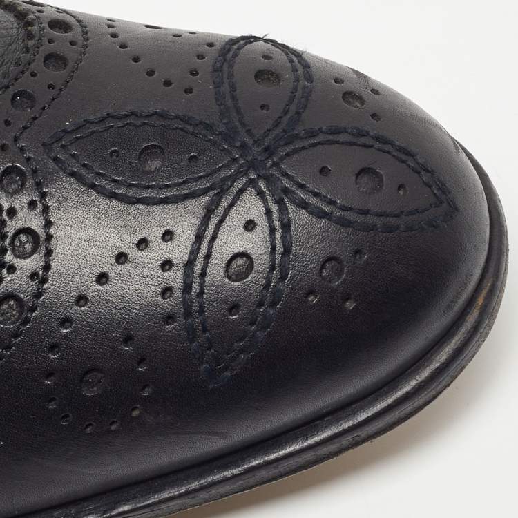 Pre Owned Louis Vuitton Black Brogue Leather Lace Up Oxfords Size 43