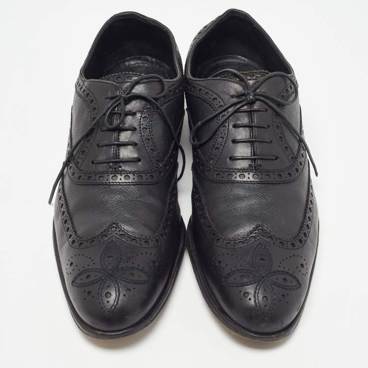 Pre Owned Louis Vuitton Black Brogue Leather Lace Up Oxfords Size 43