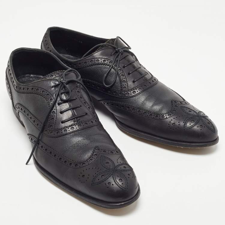 Pre Owned Louis Vuitton Black Brogue Leather Lace Up Oxfords Size 43
