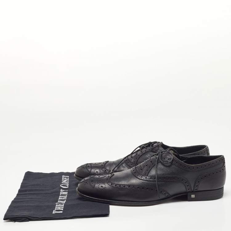 Pre Owned Louis Vuitton Black Brogue Leather Lace Up Oxfords Size 43