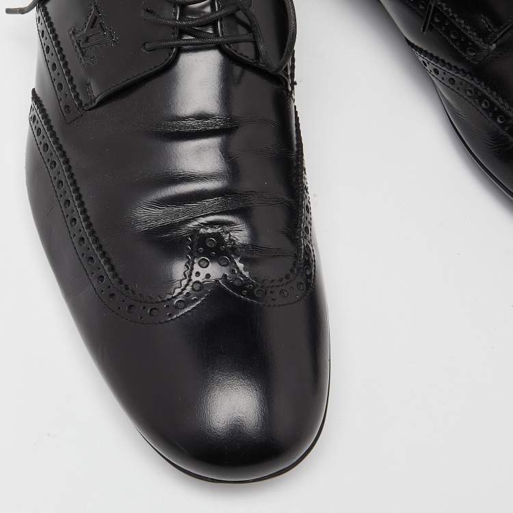Pre Owned Louis Vuitton Black Brogue Leather Lace Up Derby Size 41.5