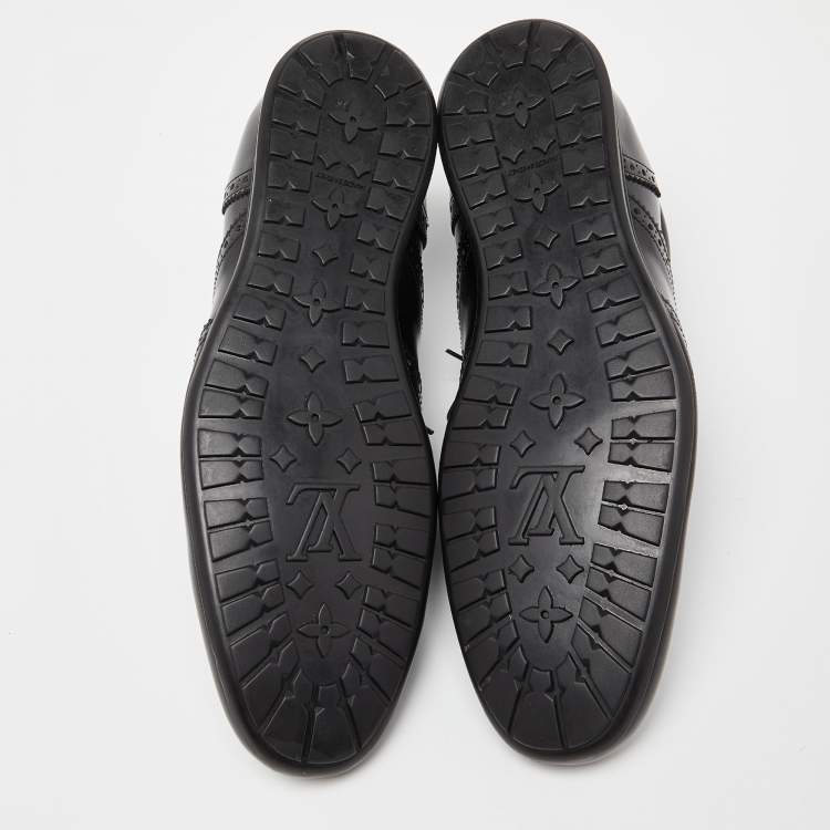Pre Owned Louis Vuitton Black Brogue Leather Lace Up Derby Size 41.5