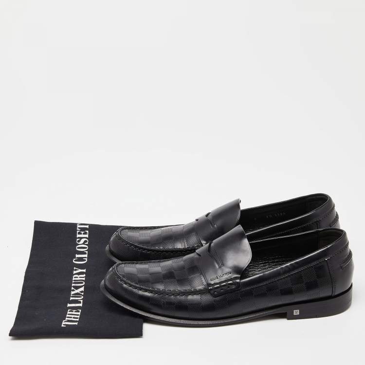 Pre Owned Louis Vuitton Black Damier Infini Leather Santiago Loafers Size 43