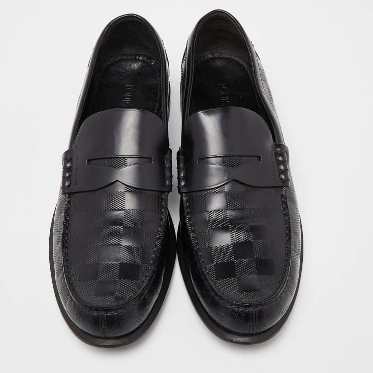 Pre Owned Louis Vuitton Black Damier Infini Leather Santiago Loafers Size 43