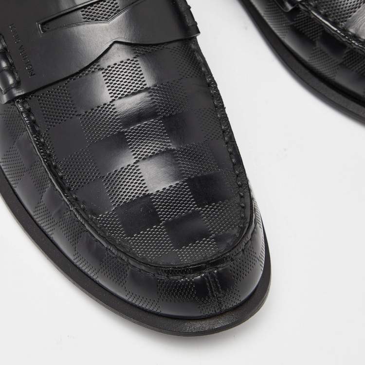 Pre Owned Louis Vuitton Black Damier Infini Leather Santiago Loafers Size 43