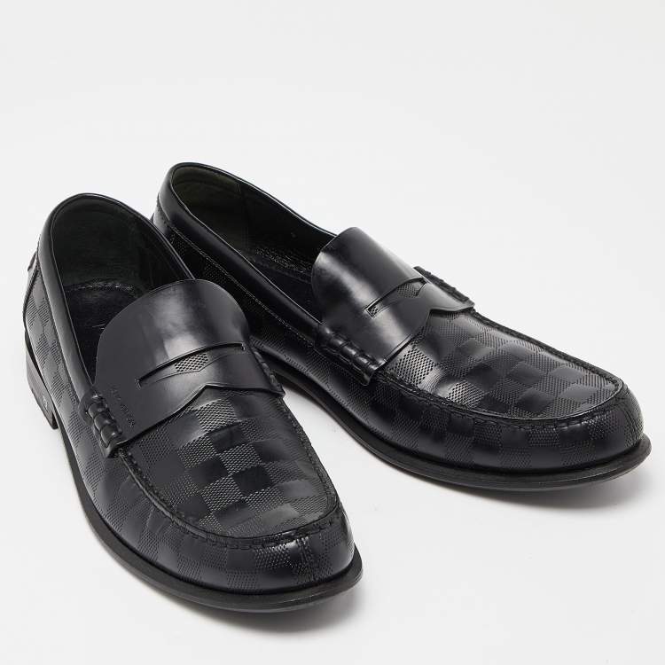 Pre Owned Louis Vuitton Black Damier Infini Leather Santiago Loafers Size 43