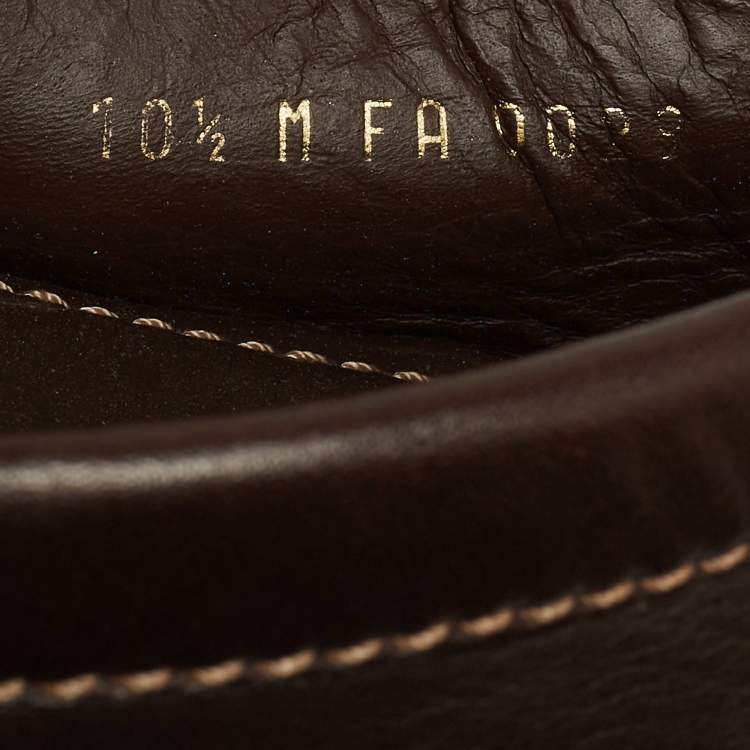 Pre Owned Louis Vuitton Brown Leather Monte Carlo Logo Slip On Loafers Size 44.5