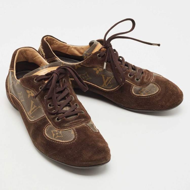 Pre Owned Louis Vuitton Brown Suede and Monogram Canvas Energie Sneakers Size 41.5 