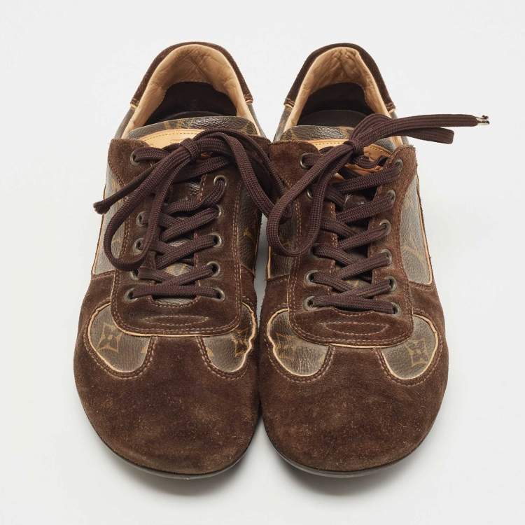 Pre Owned Louis Vuitton Brown Suede and Monogram Canvas Energie Sneakers Size 41.5 