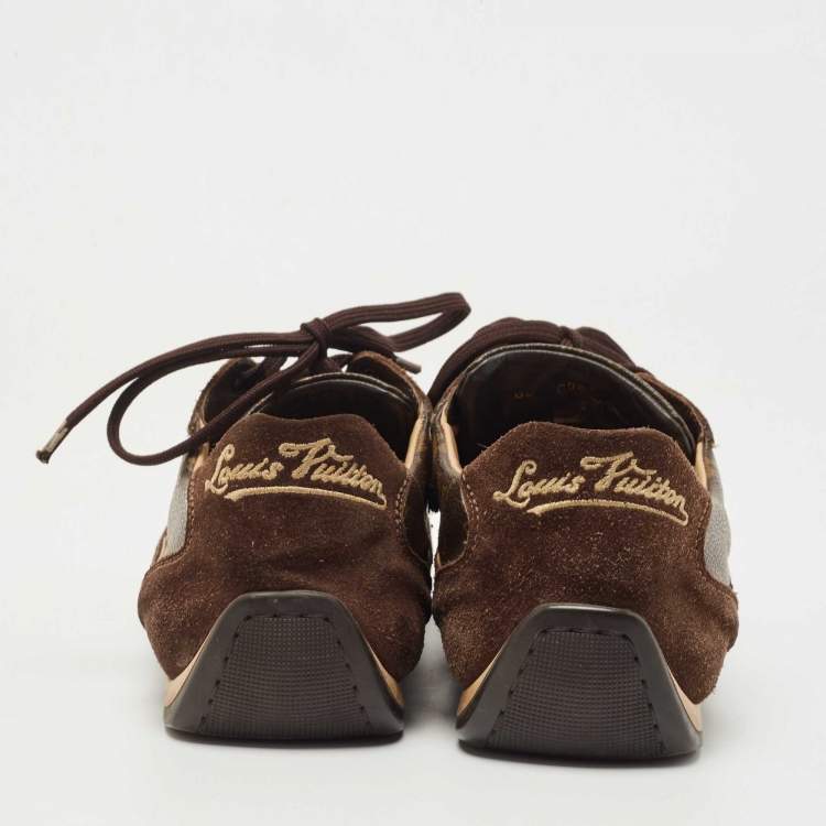 Pre Owned Louis Vuitton Brown Suede and Monogram Canvas Energie Sneakers Size 41.5 