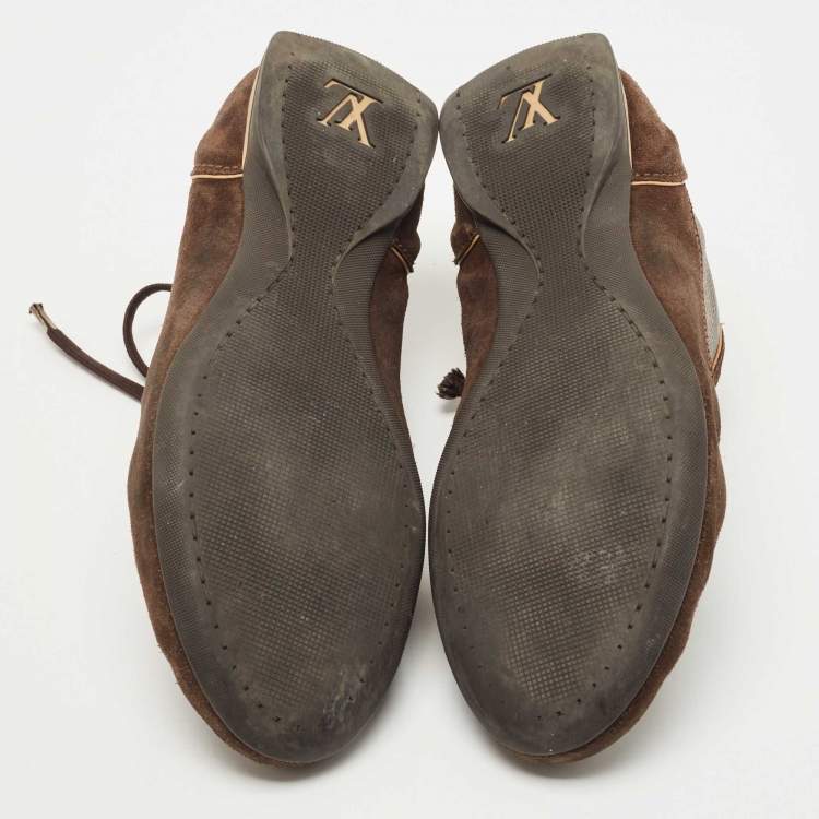Pre Owned Louis Vuitton Brown Suede and Monogram Canvas Energie Sneakers Size 41.5 