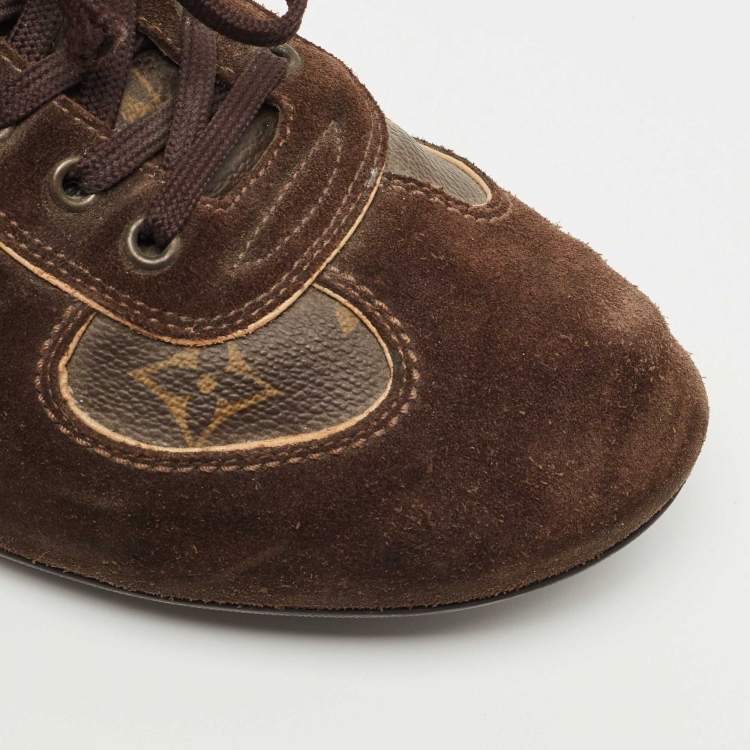 Pre Owned Louis Vuitton Brown Suede and Monogram Canvas Energie Sneakers Size 41.5 
