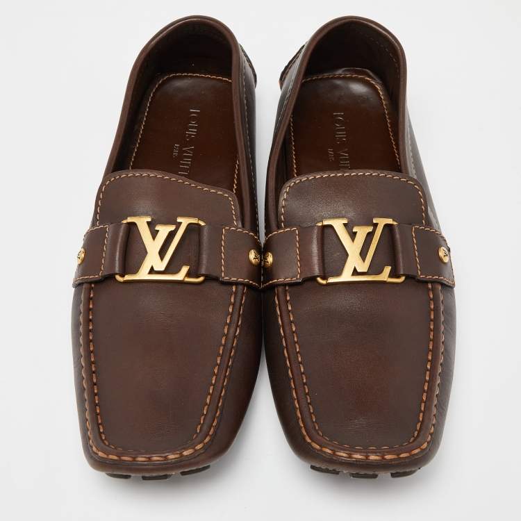 Pre Owned Louis Vuitton Brown Leather Monte Carlo Loafers  Size 45.5
