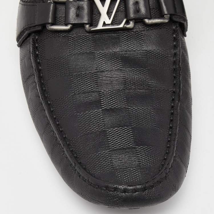 مملوكة مسبقًا Louis Vuitton Black Leather Damier Hockenheim Loafers Size 44