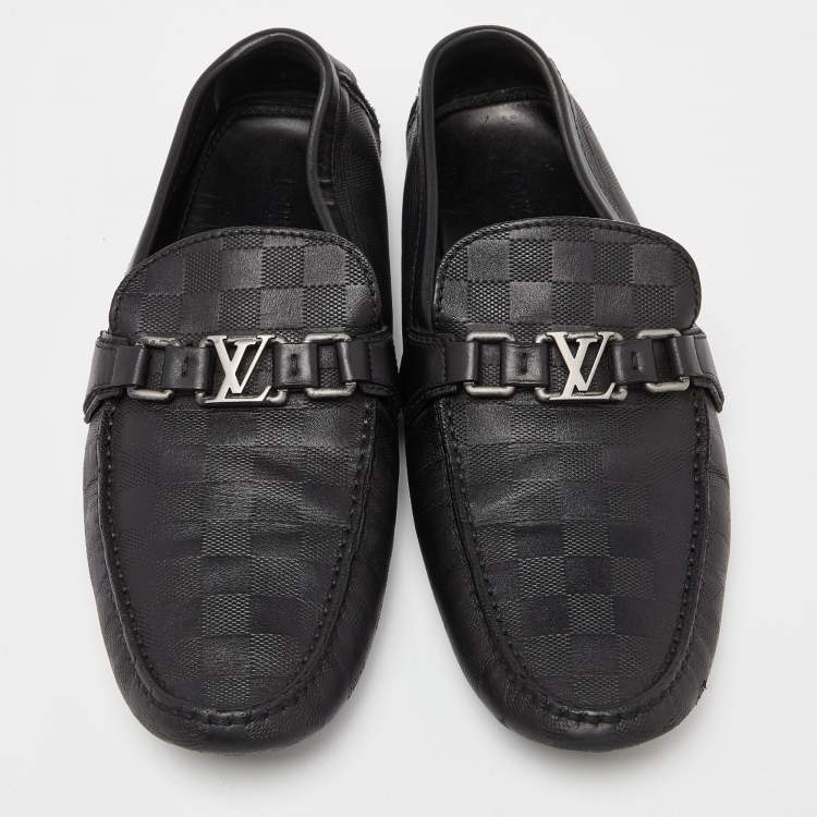 مملوكة مسبقًا Louis Vuitton Black Leather Damier Hockenheim Loafers Size 44