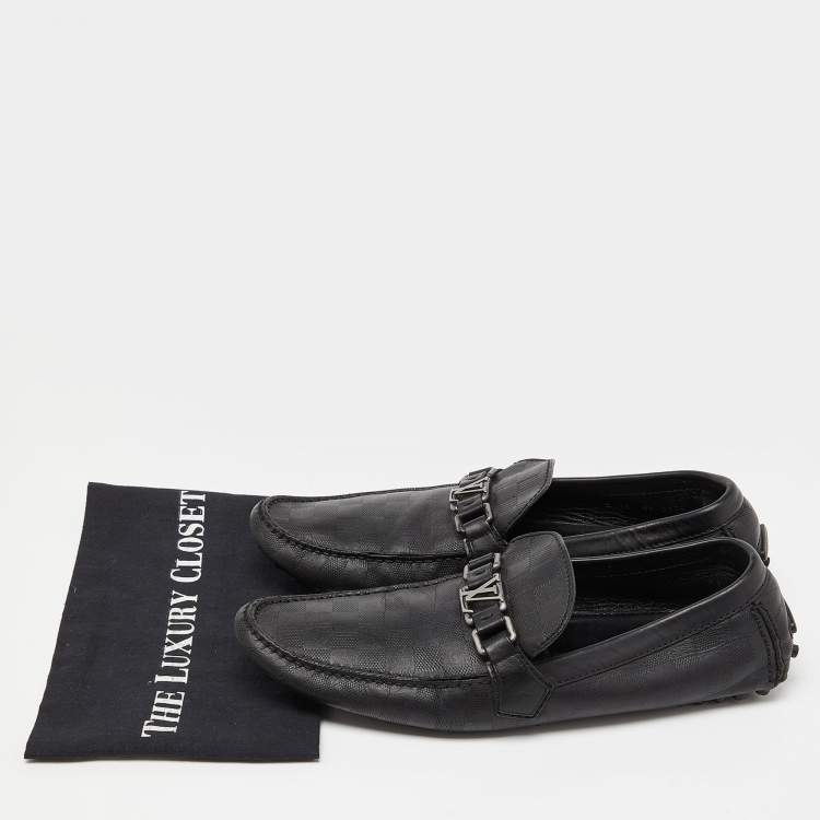 مملوكة مسبقًا Louis Vuitton Black Leather Damier Hockenheim Loafers Size 44