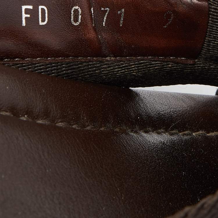 Pre Owned Louis Vuitton Brown Leather and Canvas Criss Cross Flat Slides Size 43 