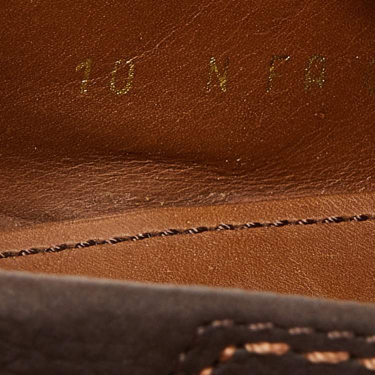 Pre Owned Louis Vuitton Brown Nubuck Leather Logo Bow Slip On Loafers Size 44