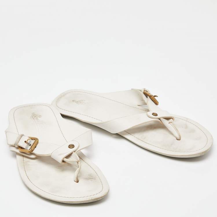 Pre Owned Louis Vuitton Off White Leather Thong Flat Sandals Size Size 43
