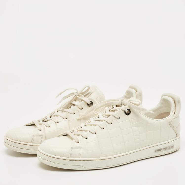 مملوكة مسبقًا Louis Vuitton White Leather Croc Embossed Leather Frontrow Low Top Sneakers Size 43.5